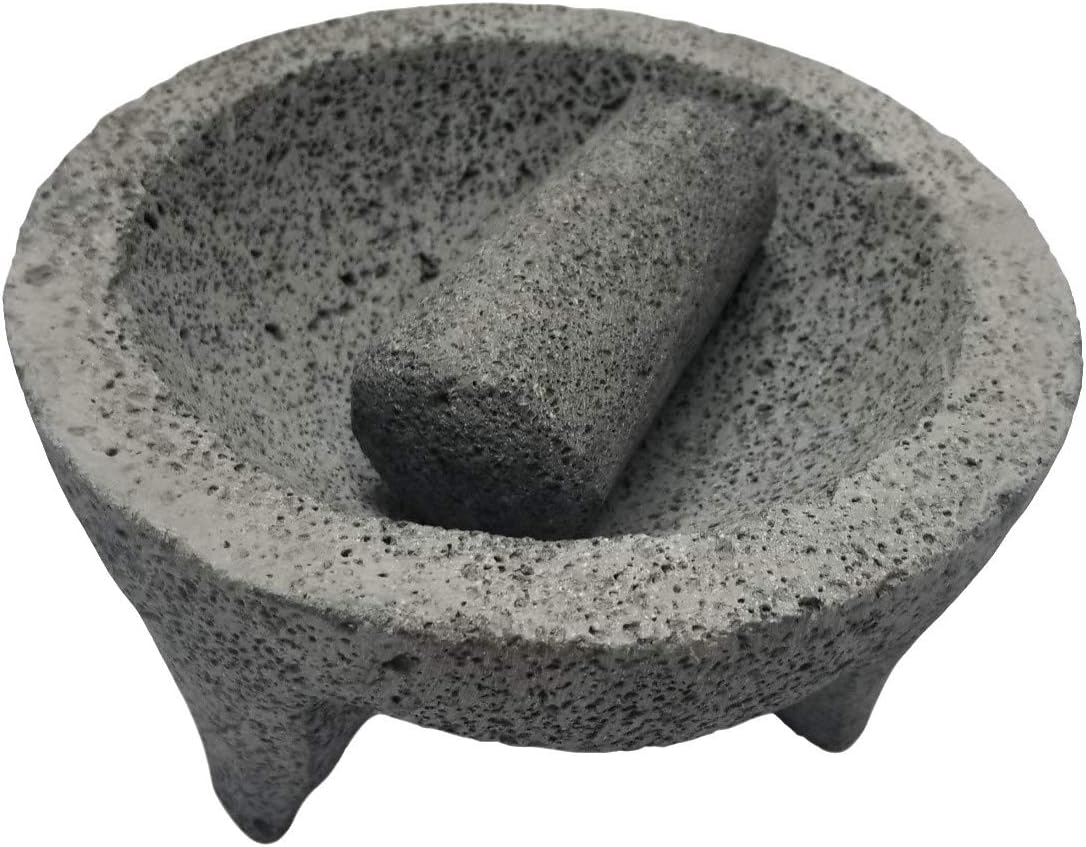 Mexican Molcajete with Temolote Artisanal Volcanic Rock Texture Stone Tool Used to Crush and Grind Spices Ideal to Prepare Guacamole and Sauces 8 In