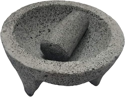 Hecho en México Genuino Mexicano Manual Guacamole Salsa Maker Volcánica Piedra de lava Molcajete/Tejolote Mortero y Maja Hierbas Especias Granos 8"