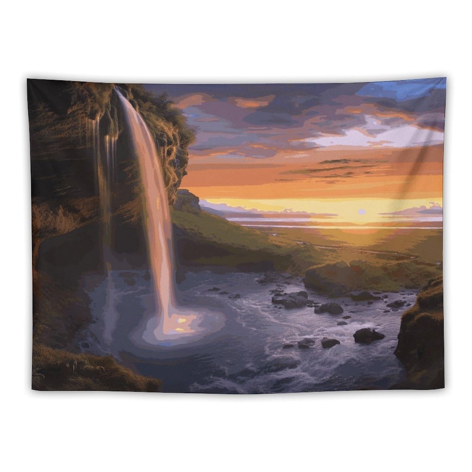 LDGSUPH Waterfall at Sunset Tapestry Wall Hanging Decor Anti-fading Aesthetic Wall Tapestries Fashion Wall Blanket Decor Modern Wall Art Tapestry for Bedroom Home Decor 30"x40"