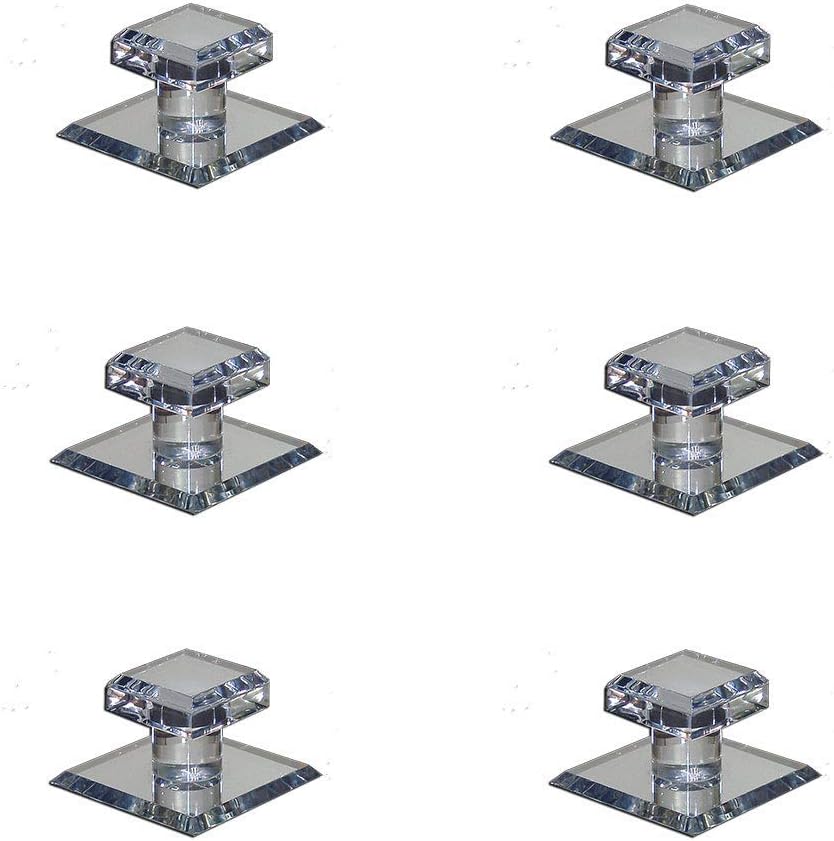 Pull Handle, Self Stick Small Square Acrylic Mirror Beveled Knob (6 Pack)