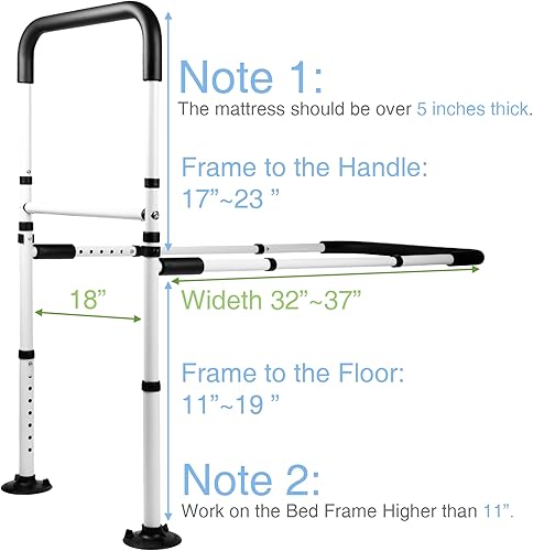 Miniatura 2 de Rieles de asistencia de cama ajustables, mango de cama de seguridad con pata, barra de agarre para prevención de caídas, barra de agarre para