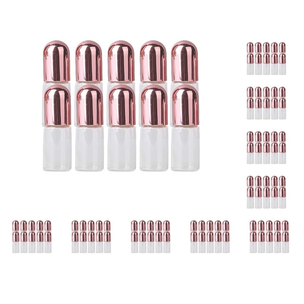 Geardeangloow Juego de 10 botellas de rodillo de acero inoxidable para aceites esenciales, color rosa transparente, 3 ml, 10 unidades