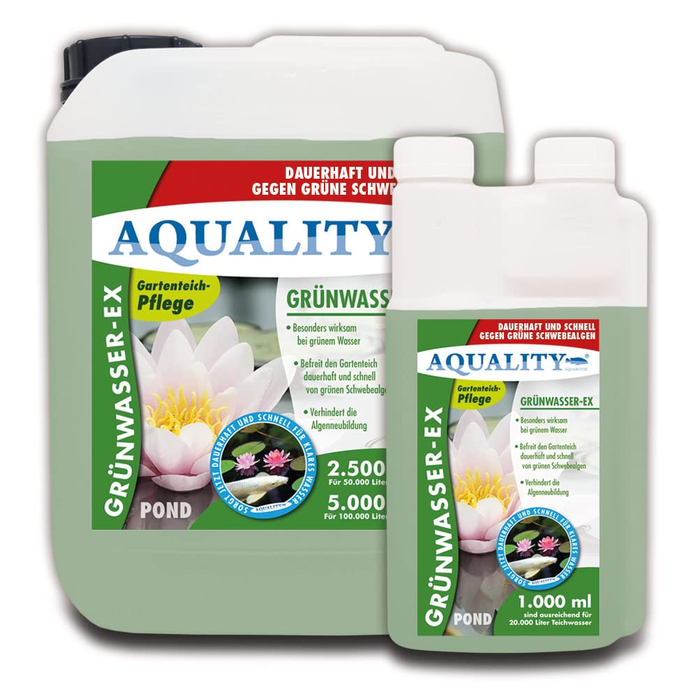 AQUALITY Gartenteich Grünwasser-EX (Besonders wirksam bei grünem Wasser, dauerhaft und schnell, grüne Schwebealgen, verhindert die Algenneubildung), Inhalt:2.5 Liter