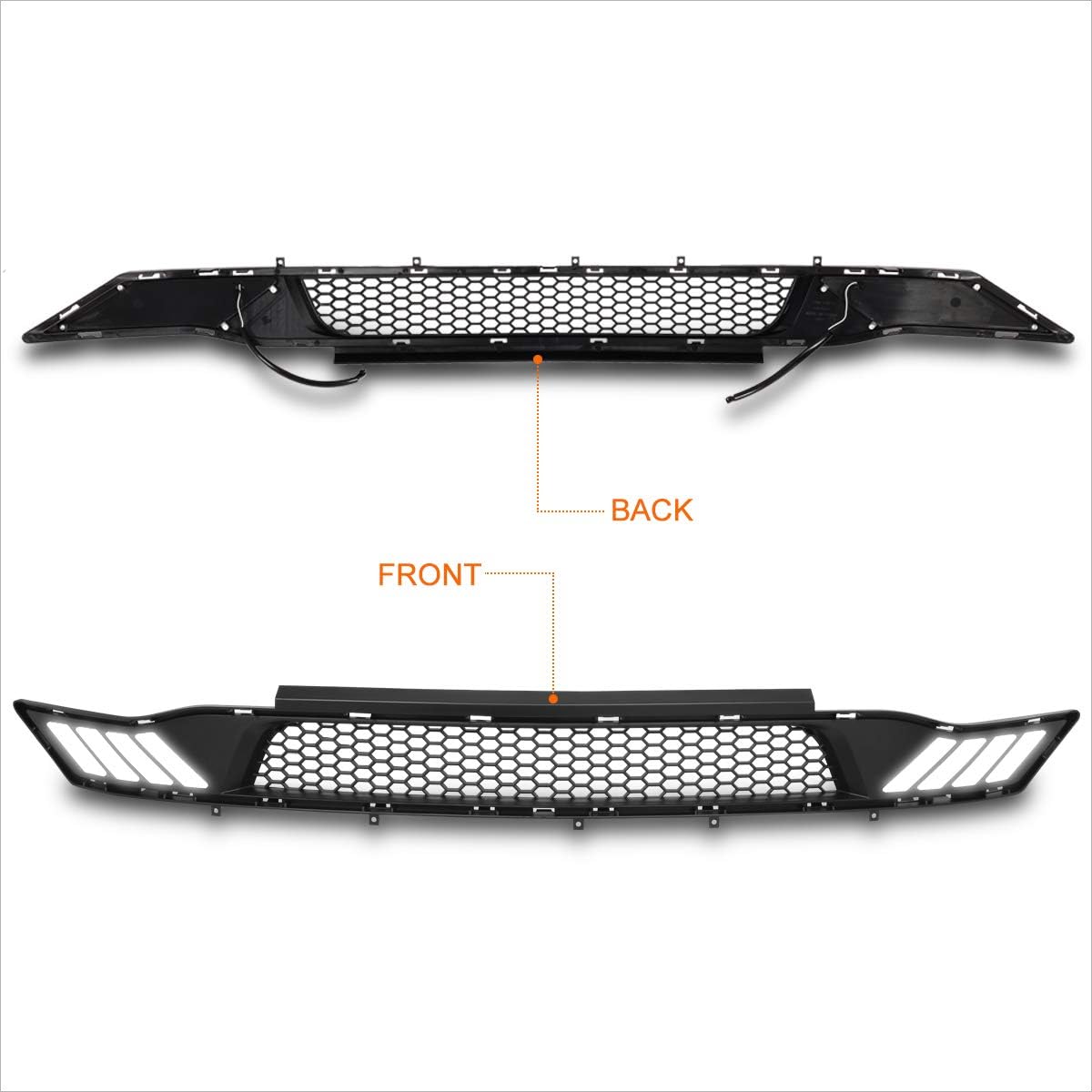 Honeycomb Mesh Front Lower Bumper Grille Grill w/LED Light Compatible with Ford Mustang 18-19,Black