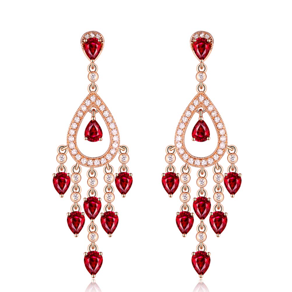 YCGEMS Genuine 18K Rose Gold 3.00 cttw Natural Red Ruby Diamond Stud Earrings Drop Earrings