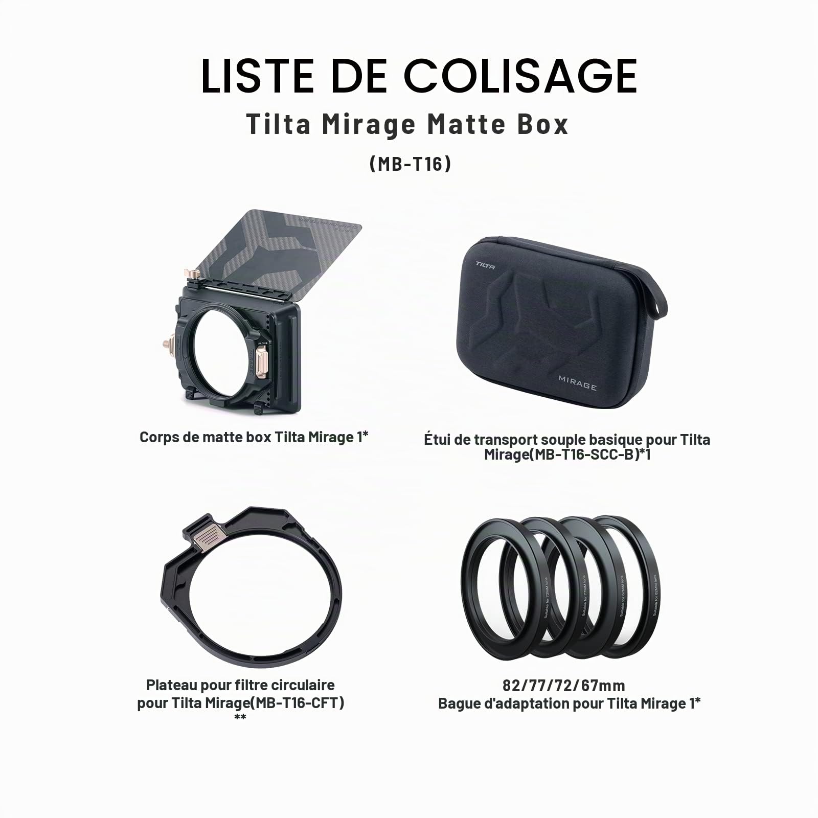 Tilta Mirage Matte Box Cadre de Filtre Circulaire 95mm pour appareils Photo Reflex numériques sans Miroir, avec Bague Adaptateur d'objectif 67mm/72mm/77mm/82mm MB-T16
