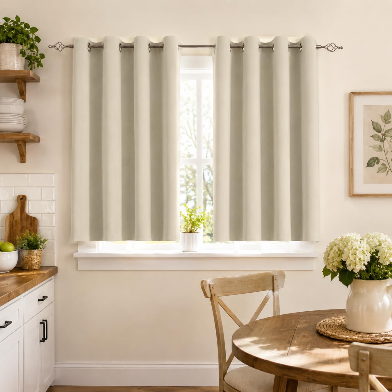 Aquazolax Blackout Curtains for Bedroom Living Room Black Out Window Curtain Drapes for Kitchen, 45 Inch Long, 52" W x 45" L, Beige — image 1