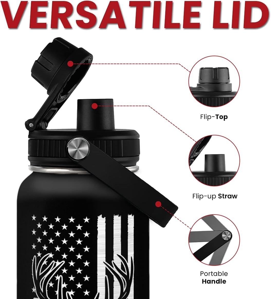 I'd Rather Be Hunting Stainless Steel Insulated Bottle - 32oz with Straw Lid - Hunting Gifts for Men, Dad, Husband, Papa; Perfect for Birthday, Christmas, Father's Day