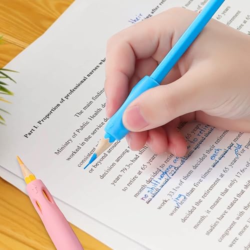 Miniatura 5 de Empuñaduras ergonómicas de silicona para lápices, 40 unidades para niños y adultos, 8 colores de gel con 3 cóncavos