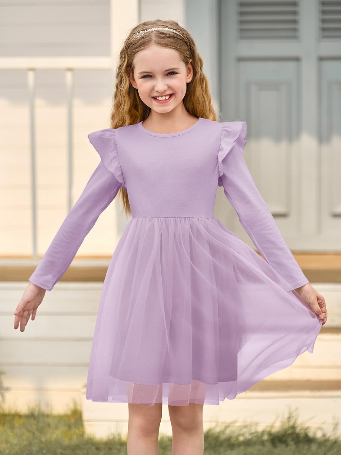Haloumoning Girls Tutu Dress Ruffle Long Sleeve Fluffy Fall Winter Party Tulle Dress for Kids 5-14Y - Image 3