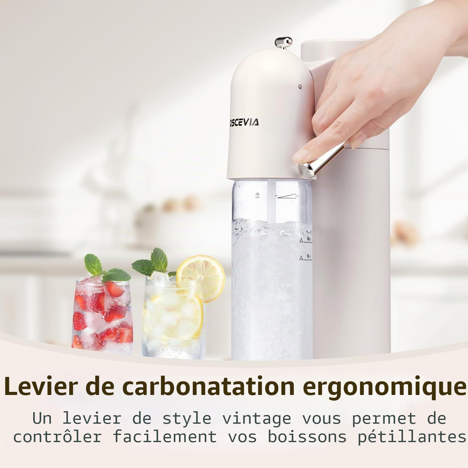 Machine à Eau Gazeuse et Soda pour la Maison avec 2 Bouteilles sans BPA (1L + 1L) - Compatible avec Cartouches de CO2 60L (Non Incluses) - Blanc