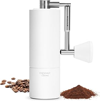 Chestnut C3S Pro Hand Coffee Grinder, Stainless Steel S2C Conical Burr Manual Coffee Grinder, Coffee Grinder with Foldable Handle, Adjustable Grind Setting for Espresso to French Press, White