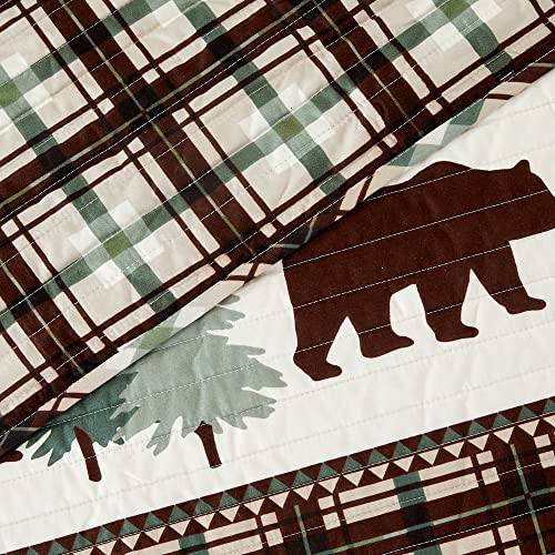 3 Piece Reversible Quilt Set With Shams | All-Season Soft & Lightweight Bedspread | Rustic Lodge Cabin Printed Plaid Design | Cedar Creek Collection (Full/Queen, Chocolate/Green) #TOP6