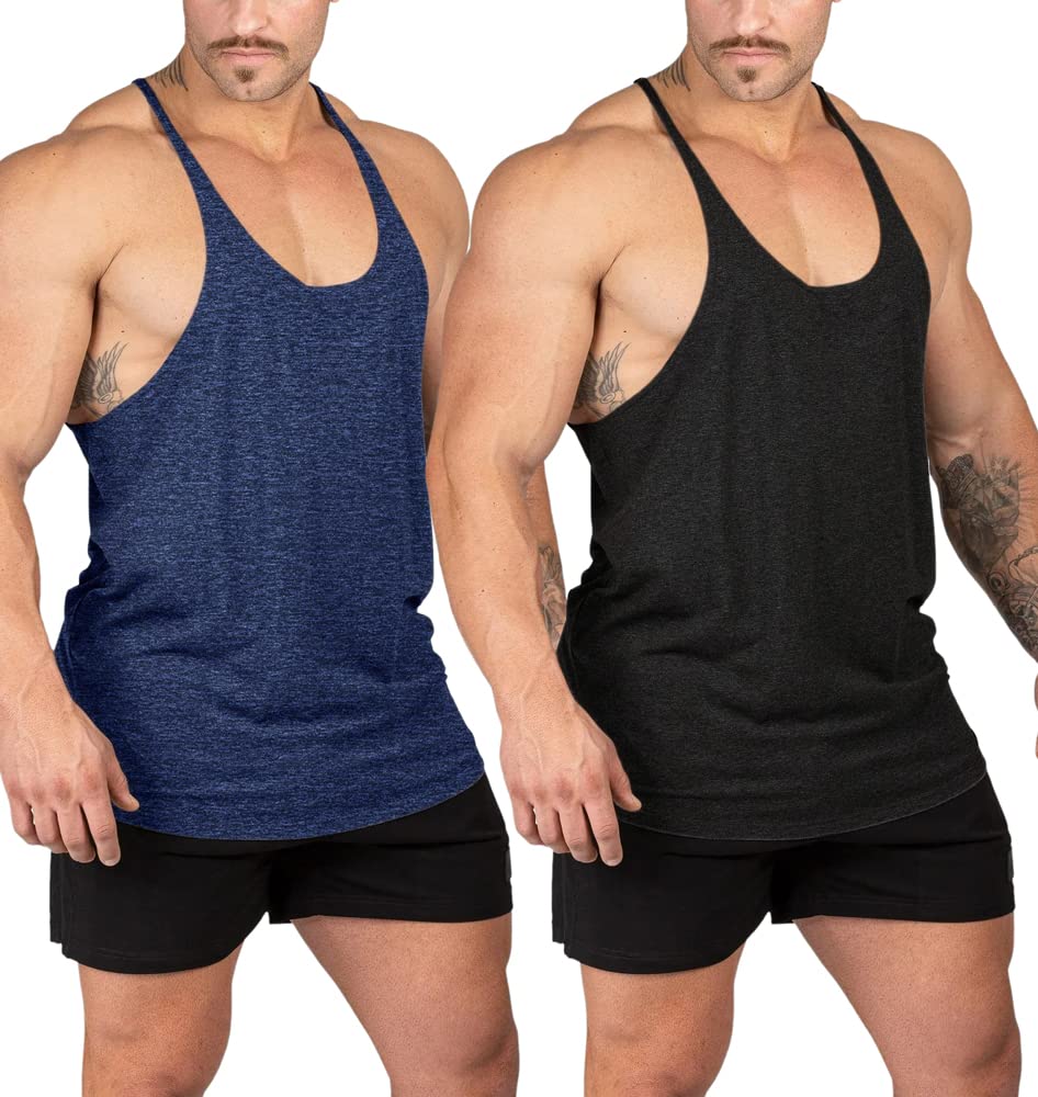 Aitrepeo Stringer Bodybuilding Tank Tops Low Cut Off Gym Workout Training Stretch Polyester Quick Dry T Shirts