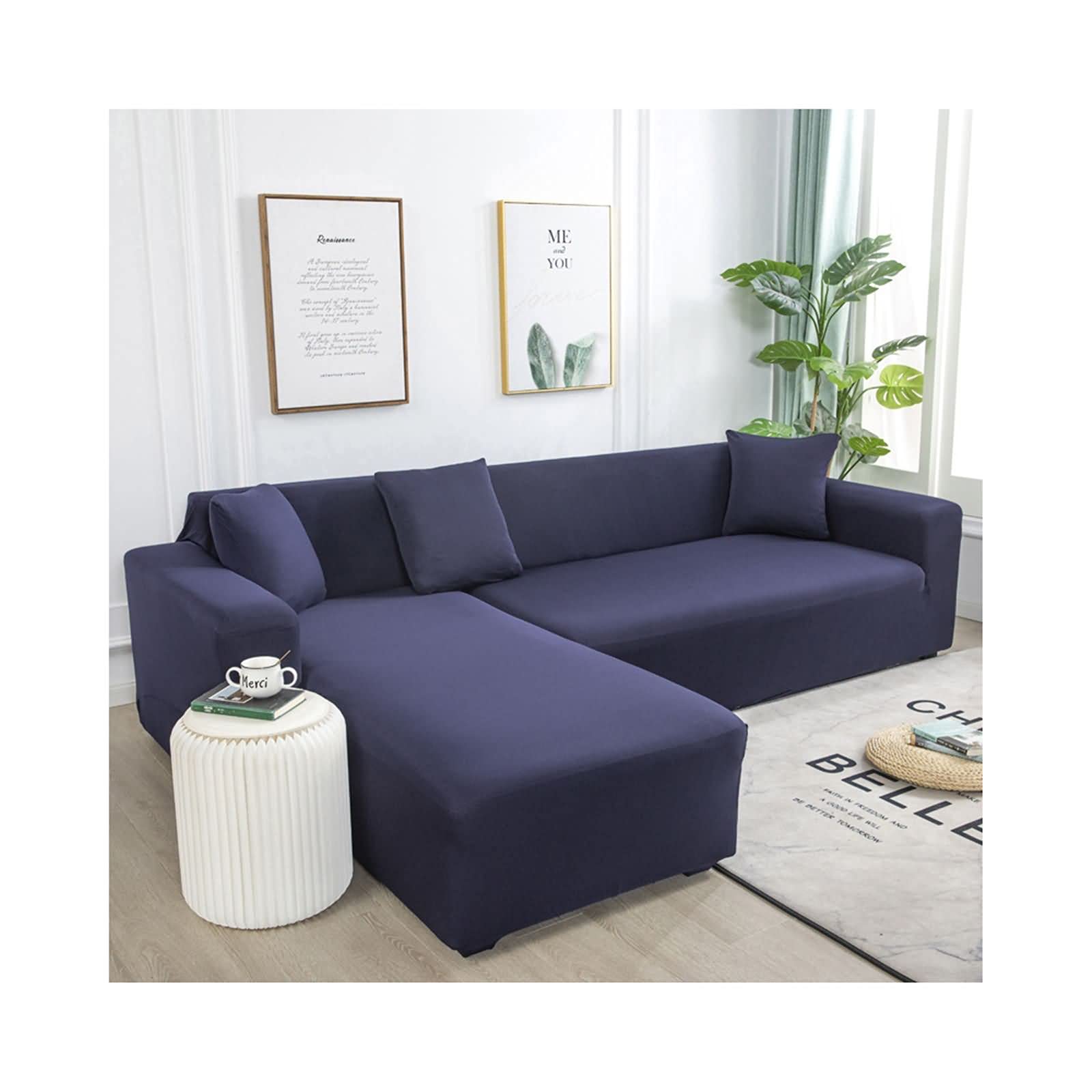 Housse de canapé 3 places + 4 places bleu marine, pack rénovation pour grands canapés