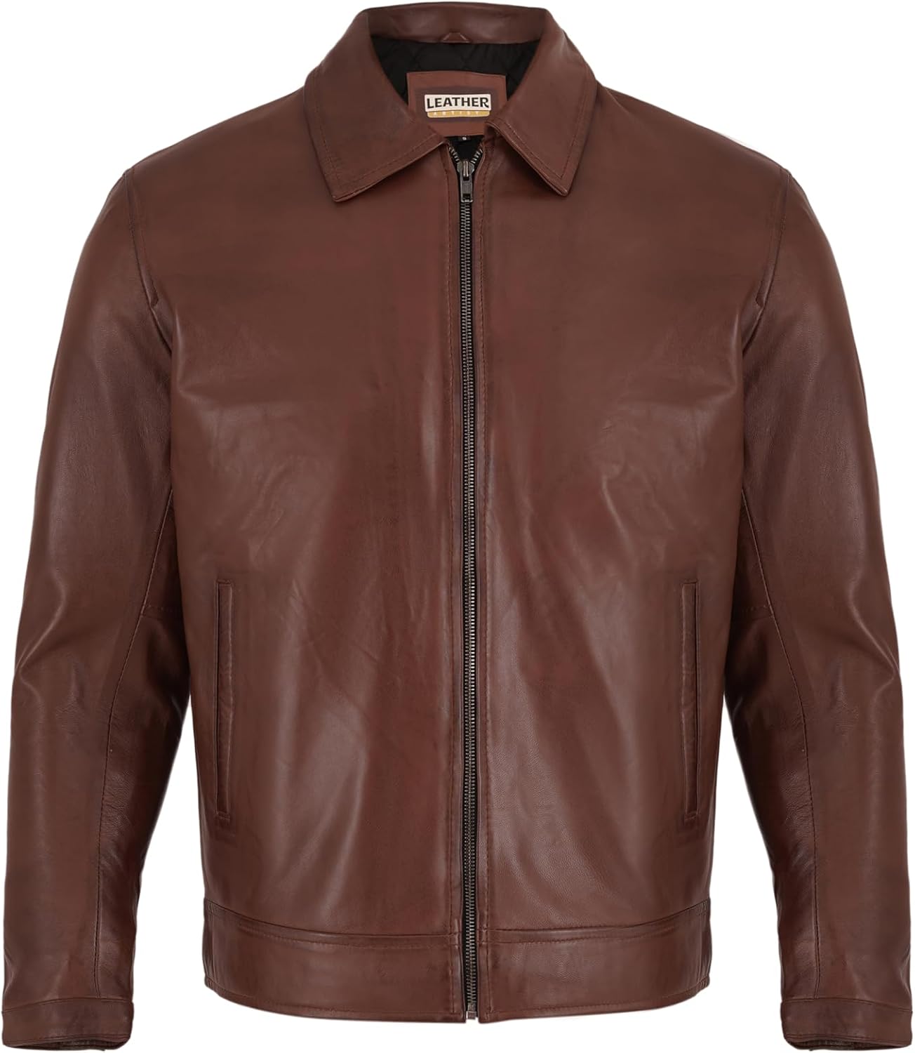 Leather Artist Classic Polo Collar Leather Jacket Men-Work Jackets Turndown Collar Business Casual