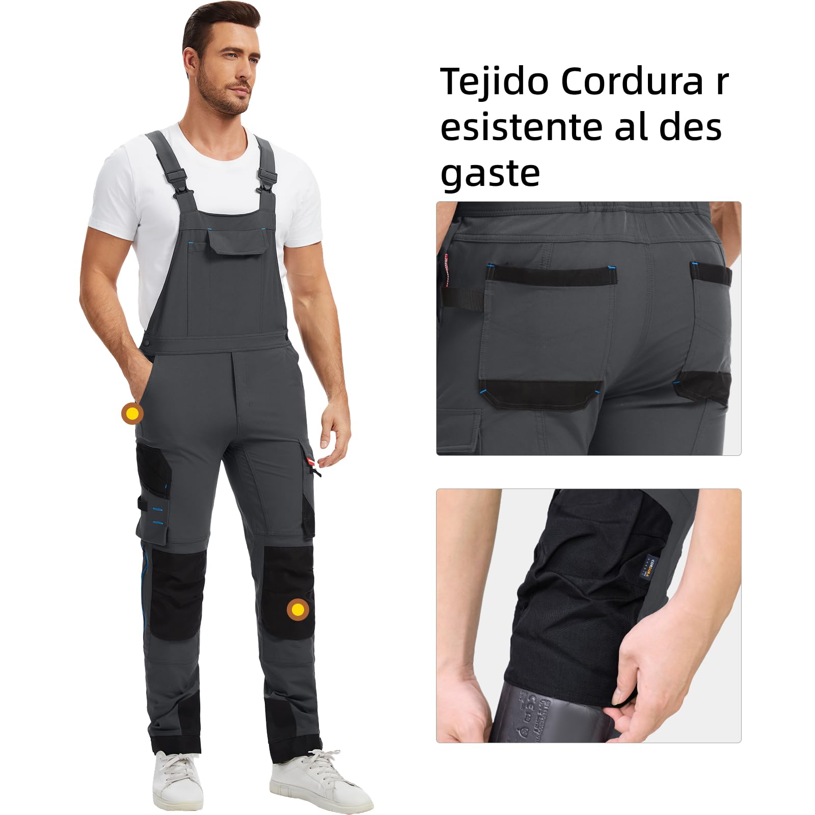WORK IDEA Peto de trabajo para hombre con buena elasticidad, muchos bolsillos y uso parcial de tejido Cordura para una mayor resistencia a la abrasión, adecuado para diferentes entornos de trabajo.