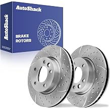 AutoShack Front Brake Rotors for Volkswagen, Touareg 2004-2017, AWD V6 3.0L 3.2L 3.6L V8 4.2L V10 4.9L - Silver Zinc Coated Drilled & Slotted - SilverShield Pro - 12.98" 329.7 mm, 5-Lug