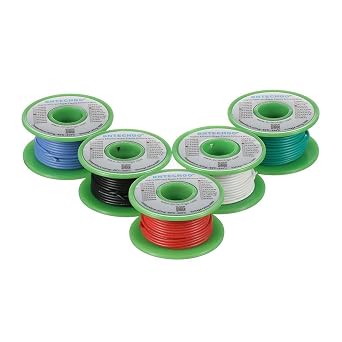BNTECHGO 20 Gauge Silicone Wire Kit Red Black White Blue and Green Each 25ft 20 AWG Stranded Tinned Copper Wire
