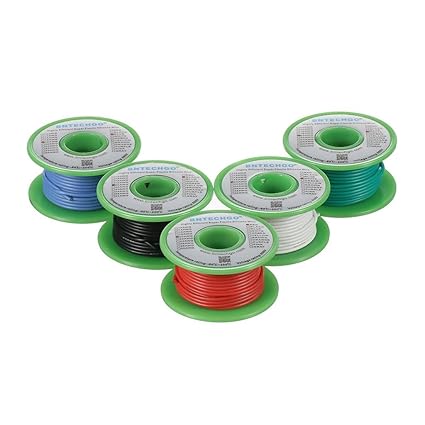 BNTECHGO 20 Gauge Silicone Wire Kit Red Black White Blue and Green Each 30ft 20 AWG Stranded Wire