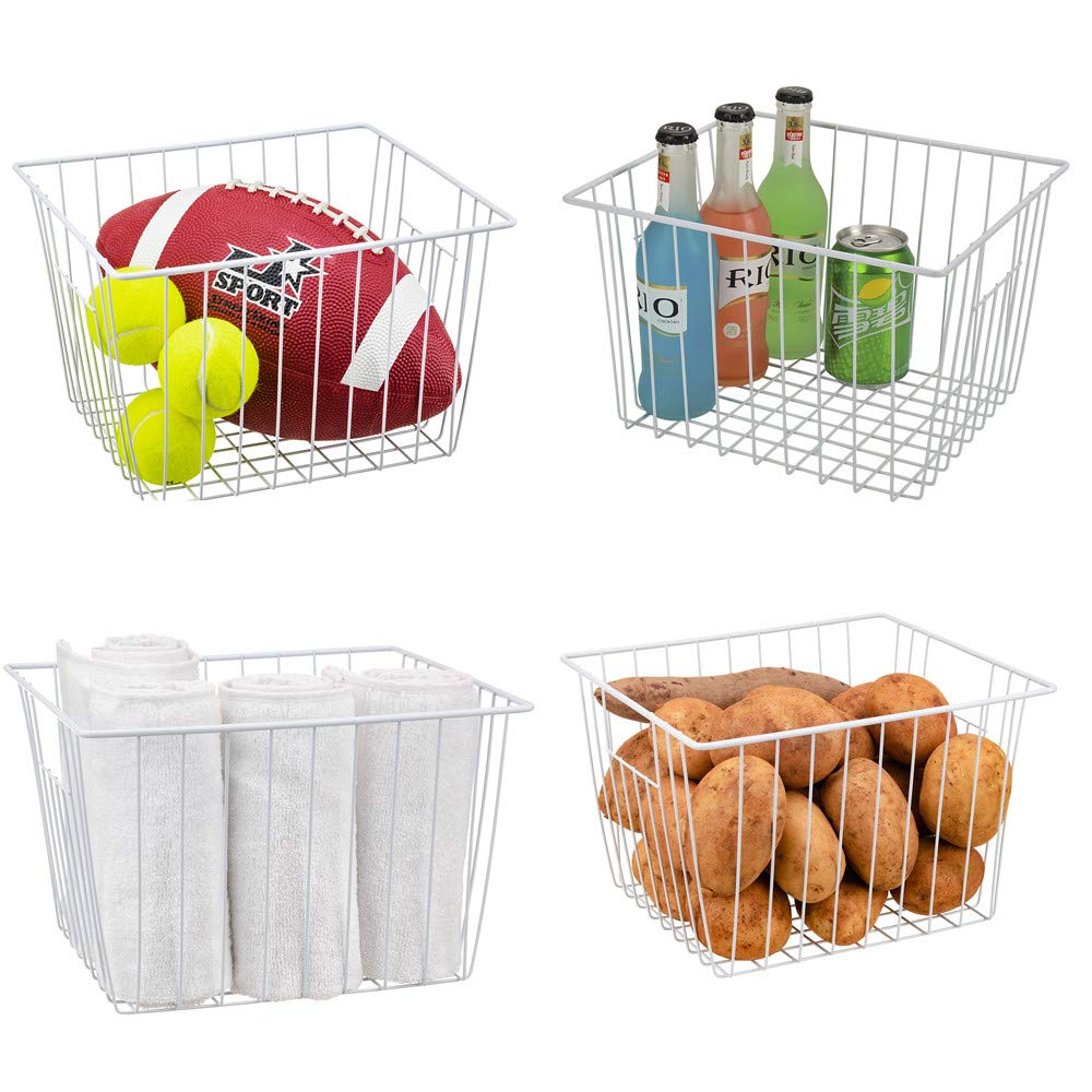 2 Stuks Vriezer Draad Opbergmand, Kast Keuken Opslag Organisator Bak, Boerderij Organisator Opbergbak met PE Coating voor Kast Pantry Kast Badkamer Wasruimte (L 47,5 cm X B 24,5