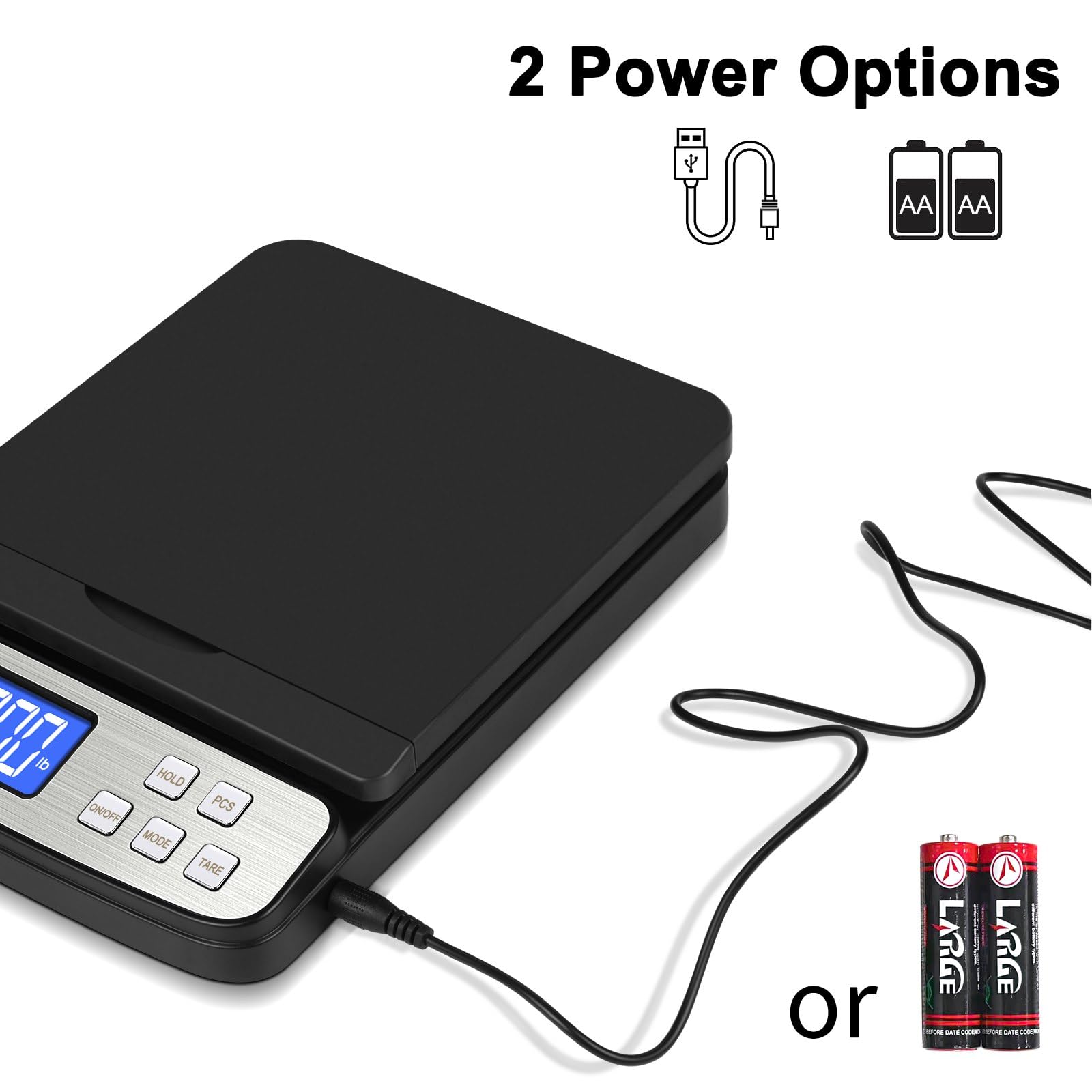 Fuzion Báscula de envío, báscula postal digital precisa de 88 libras/1 onza con función de retención y tara, báscula de envío para paquetes y correo, pantalla LCD, batería