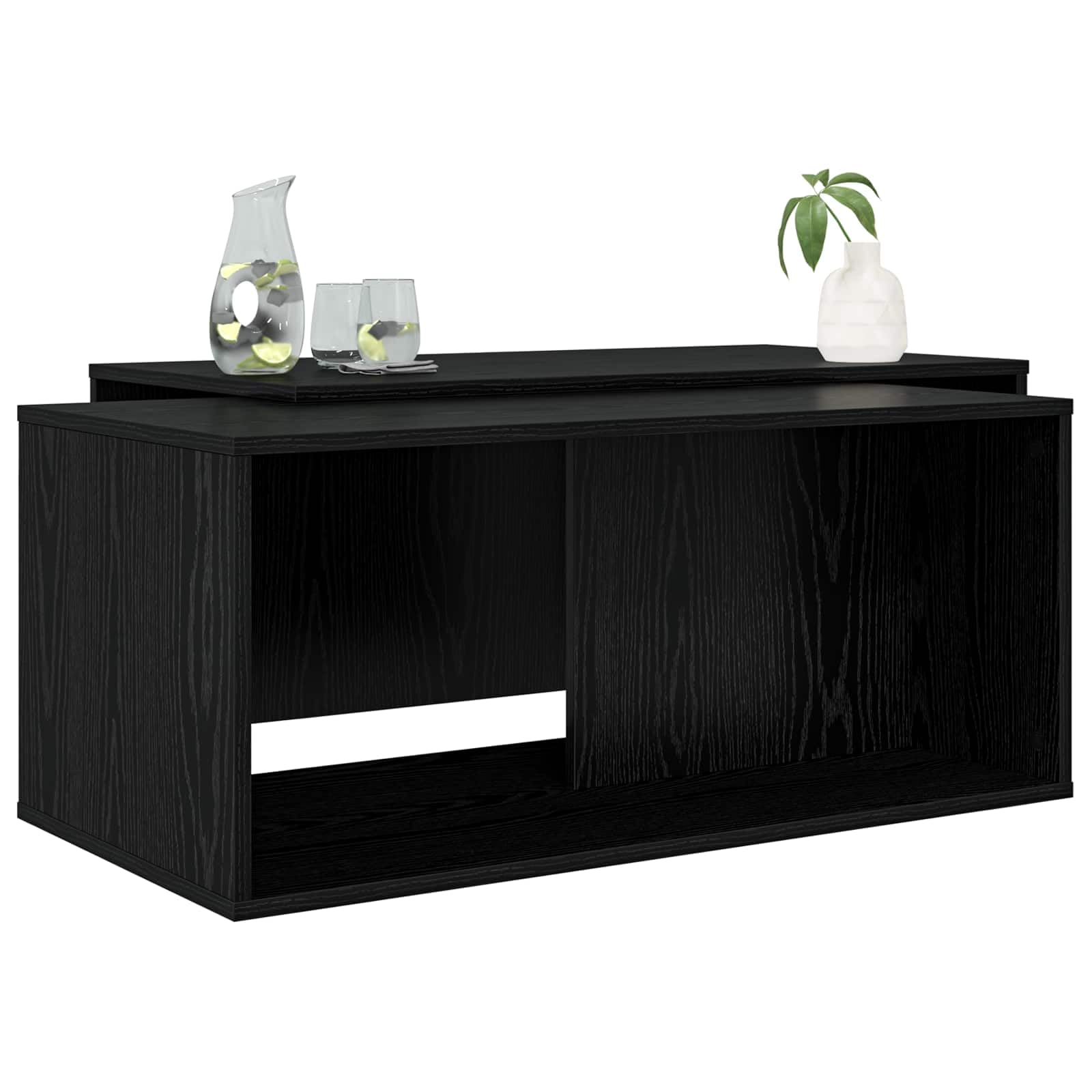 Set di 2 tavolini da caffè in legno effetto rovere, colore nero | Tavolini rettangolari per il soggiorno, posizionabili in modo flessibile e facile da pulire, con superficie stabile.