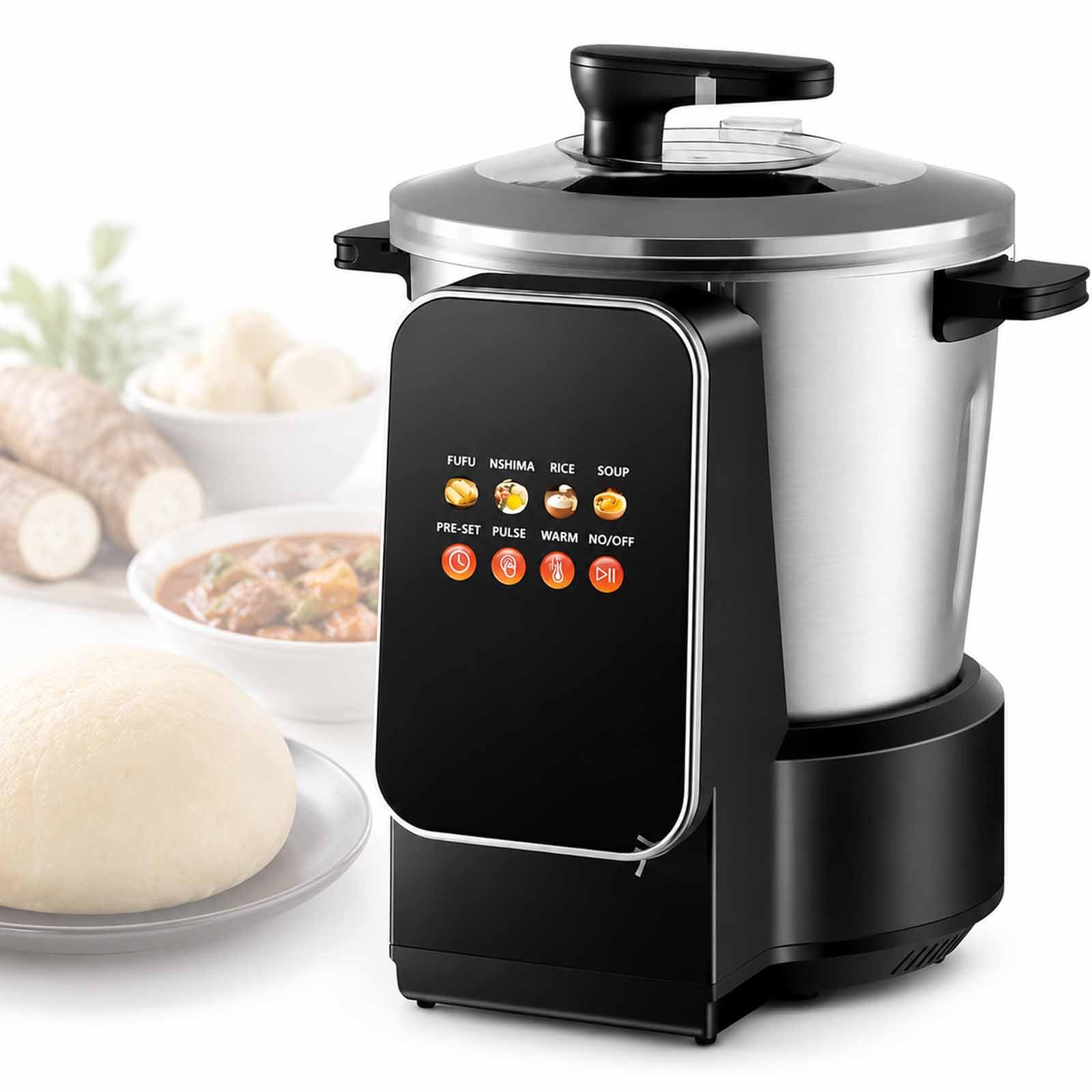 Máquina Automática Inteligente para Preparar Alimentos, De Acero Inoxidable De 900 W para Machacar Ñame, 6 L con Pantalla Táctil Led Y Olla Mezcladora para Fufu, Banku, Nshima, Sopa Y Puré De