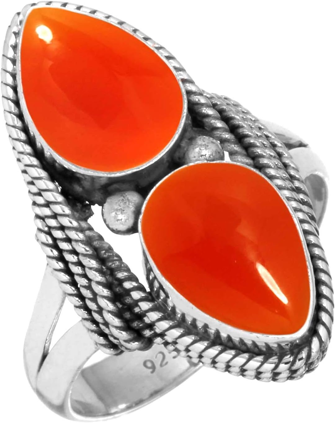 Boho Handmade Jewelry Natural Gemstone Onyx, Tiger Eye, Carnelian, Agate Pear Genuine 925 Sterling Silver Ring For Women