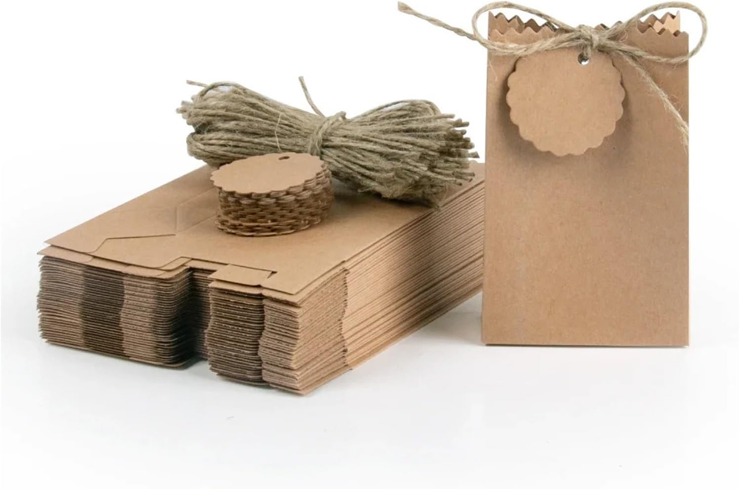 DAJGRHE Brown Paper Bags Retro Kraft Paper DIY Bag White Brown Cookie Wedding Favor Candy Box Food Packaging With Rope Birthday Deco for Merchandise(Brown-1,30pcs)