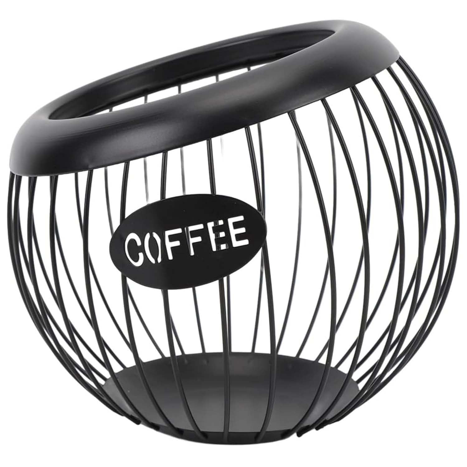 Muiltvoe 01 Black Spherical Metal Coffee Pod Holder Wire Coffee Pods Storage Basket Espresso Capsule Storage For Home Kitchen Cafe Hotel (Black Cup)