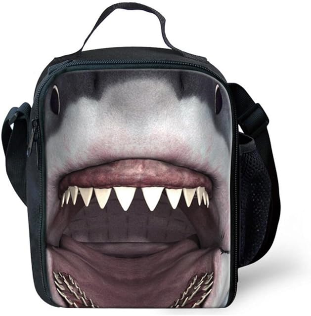 Leberna 3D Print Animal Insulated Lunch Bag with Bottle Holder Adjustable Strap for Kids Shark
