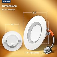 Vista 6 de Amico Paquete de 12 luces LED empotrables 5CCT de 4 pulgadas con luz nocturna, 8 W = 60 W, 700 lm luces de lata con borde deflector, regulable
