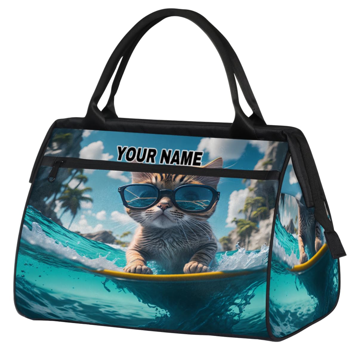 Personalized Custom Duffel Bags for Women Men, Personalized Customized Travel Duffel Bag, Waterproof Sports Gym Bag Weekender Overnight Bag Carry On Tote Bag, Cute Animal Cats Glasses