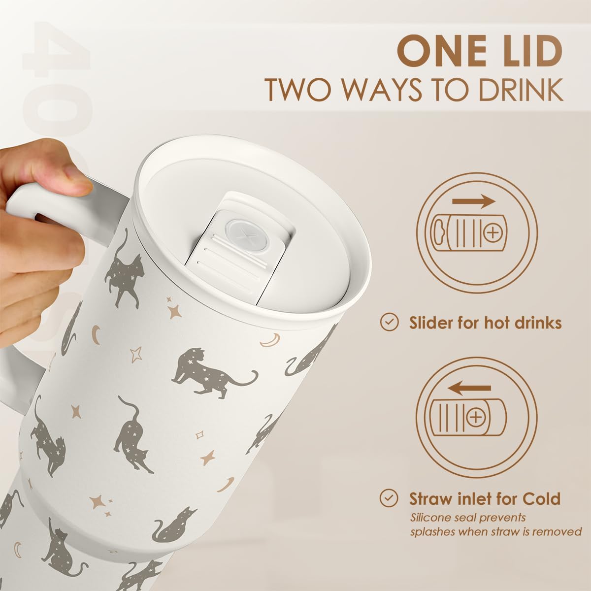 SANDJEST Gift for Cat Lovers Cat Mom – 40oz Stainless Steel Tumbler with Handle and Straw - Travel Coffee Mug for Women, Gift for Birthday, Christmas - Image 4