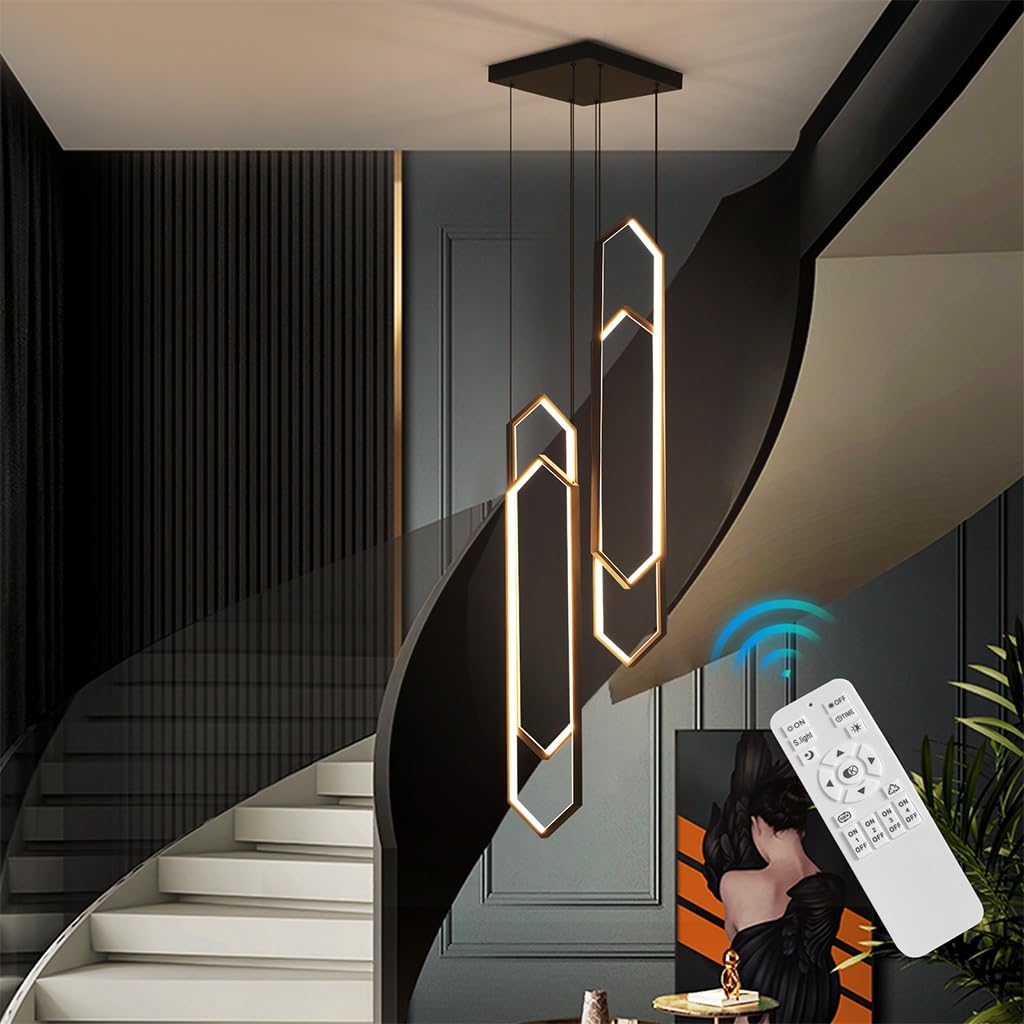 DOCJX Pendant Light Staircase LED Modern Chandelier 260W Dimmable Light Large Chandelier Height Adjustable 3000K-6000K Lighting Fixtures Hotel Living Room Luxury Villa Staircase Decoration 4 Light