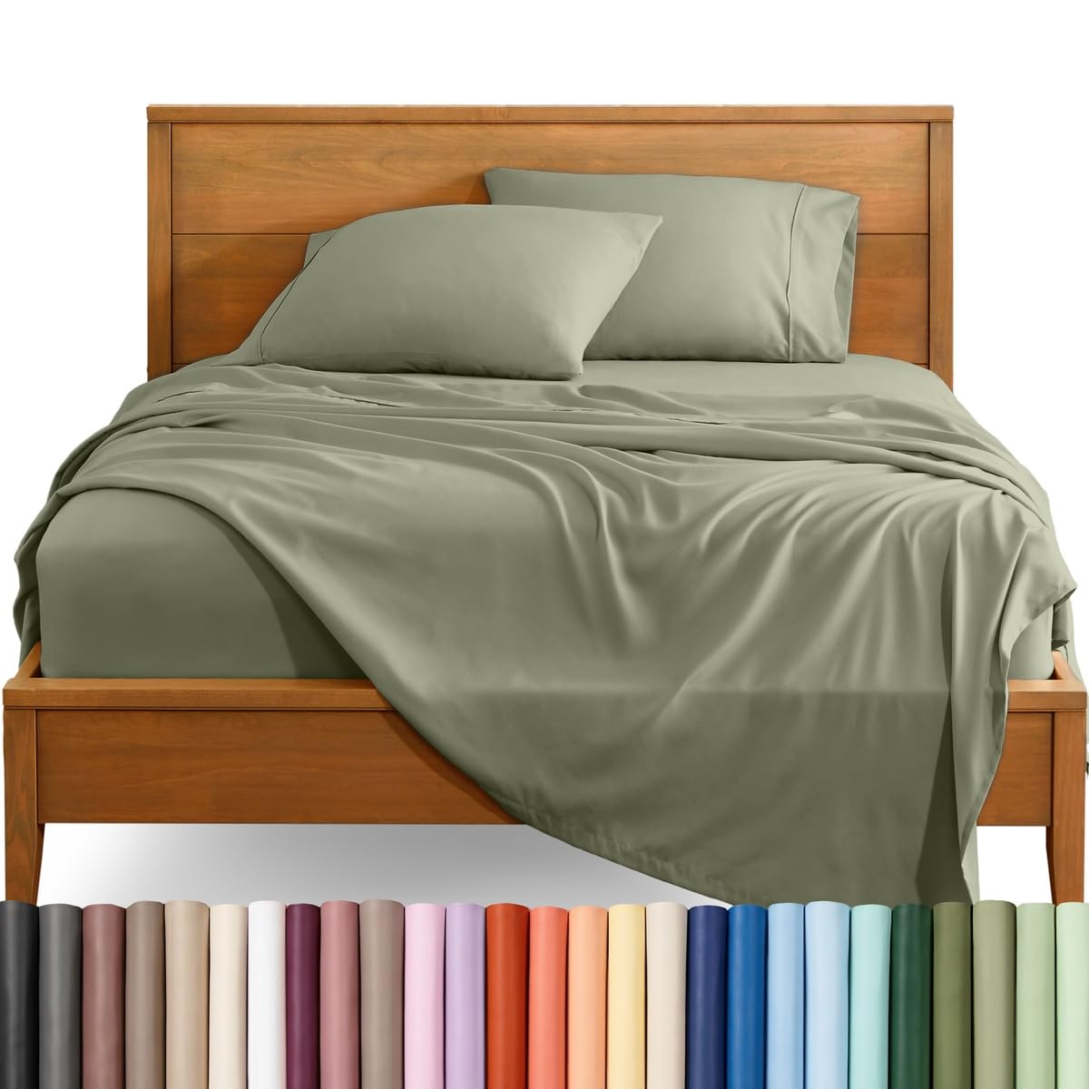 Bare Home Premium 1800 Ultra-Soft Microfiber Collection Queen Sheet Set, Hypoallergenic, Easy Care, Wrinkle Resistant, Deep Pocket (Queen, Sage) — image 1