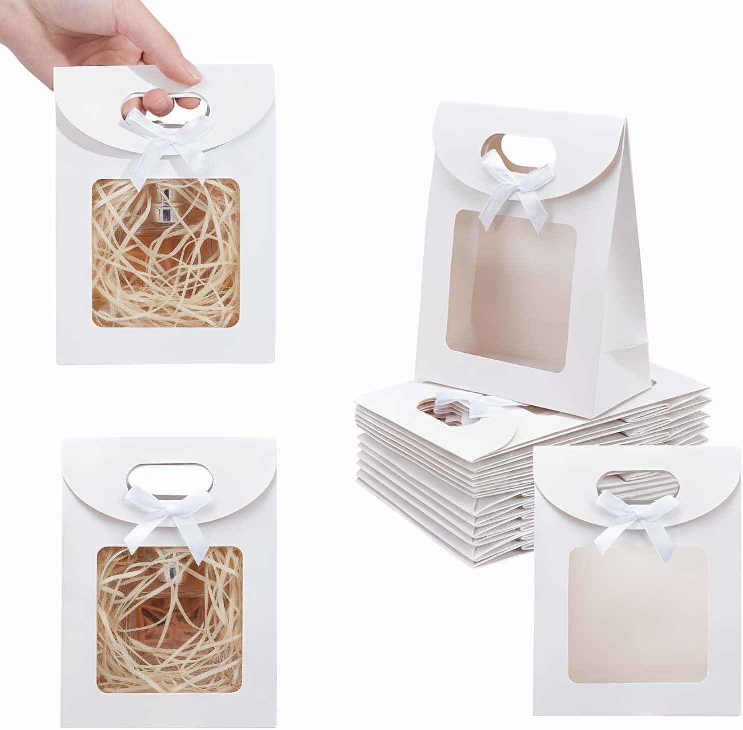 Muimurex white kraft paper gift bags with window 24 pack