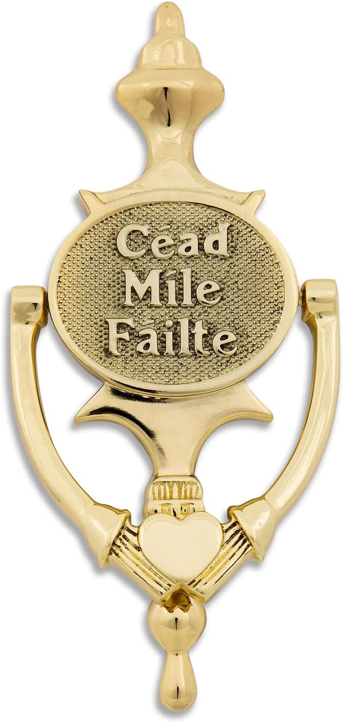 Brass Door Knocker for Front Door 8" -Cead Mile Failte