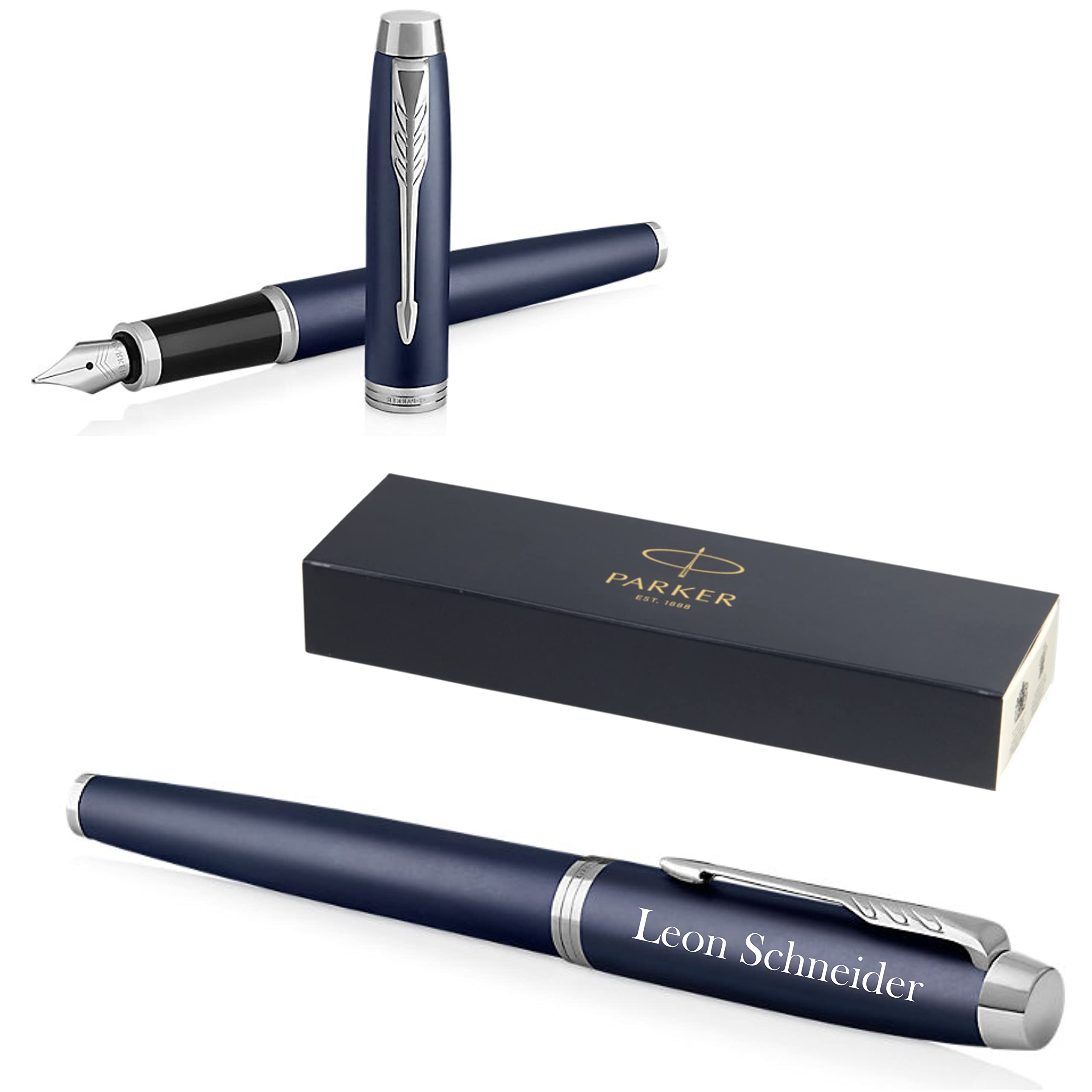 PARKER - Penna stilografica IM Core con incisione | Penna premium | Confezione regalo | inchiostro blu | regalo personalizzato | Nomi | incisi | Penna a stilo | idea regalo per il compleanno (Matte