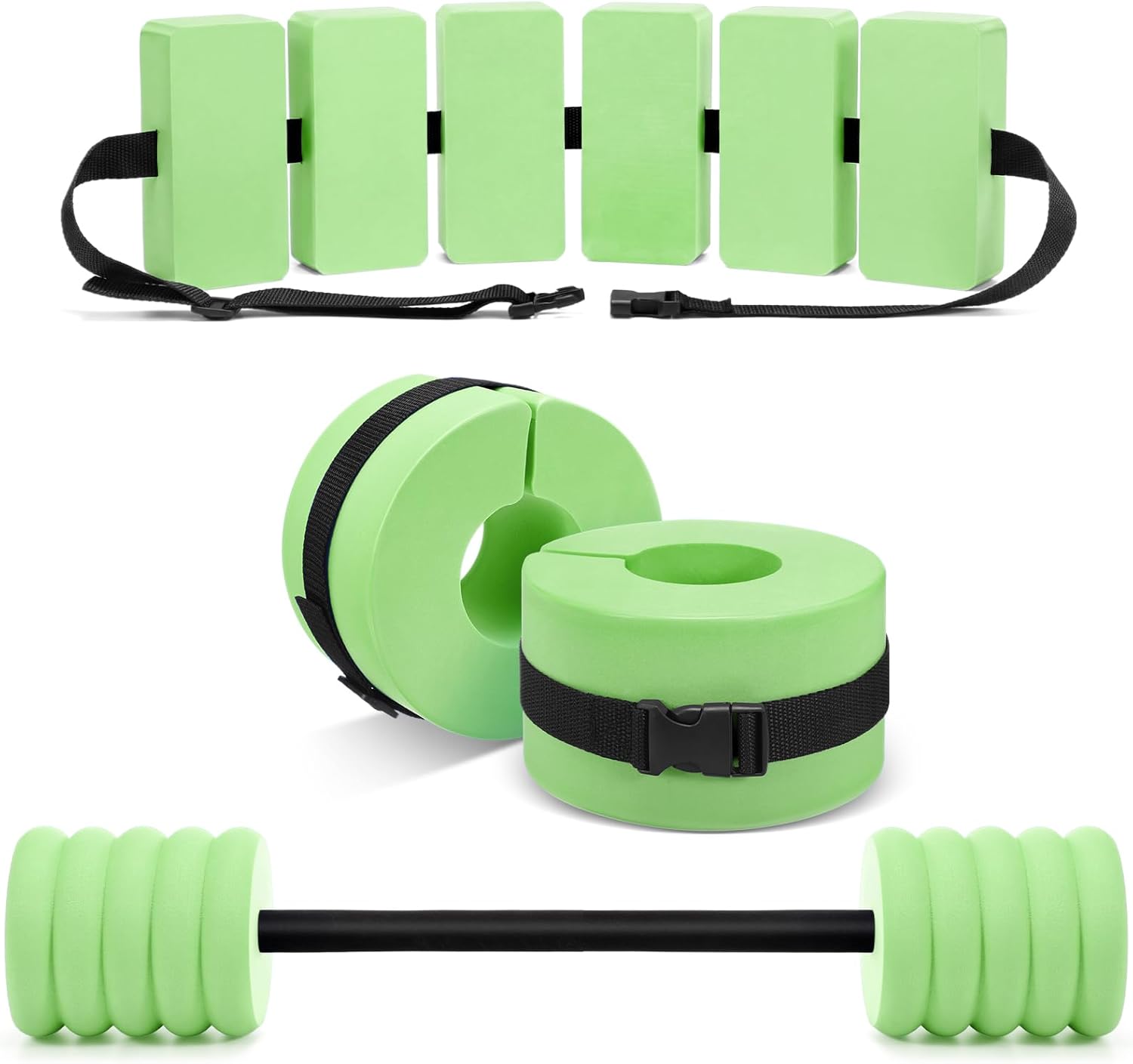 Soulchen Water Aerobics Equipment Set Long Dumbbell Swim Belt and Pool Ankle Weights Water Aerobics for Pool Exercise, Full Body Swim Training Kit