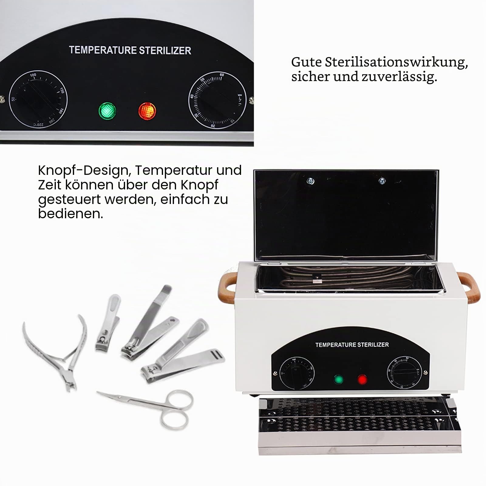 Heißluftsterilisator Desinfektion, 300W Trockenhitze Sterilisator Temperatur Einstellbar Hochtemperatur Desinfektion für Instrumente, für Kosmetik Fußpflege Nagelwerkzeuge Sterilisationsgerät