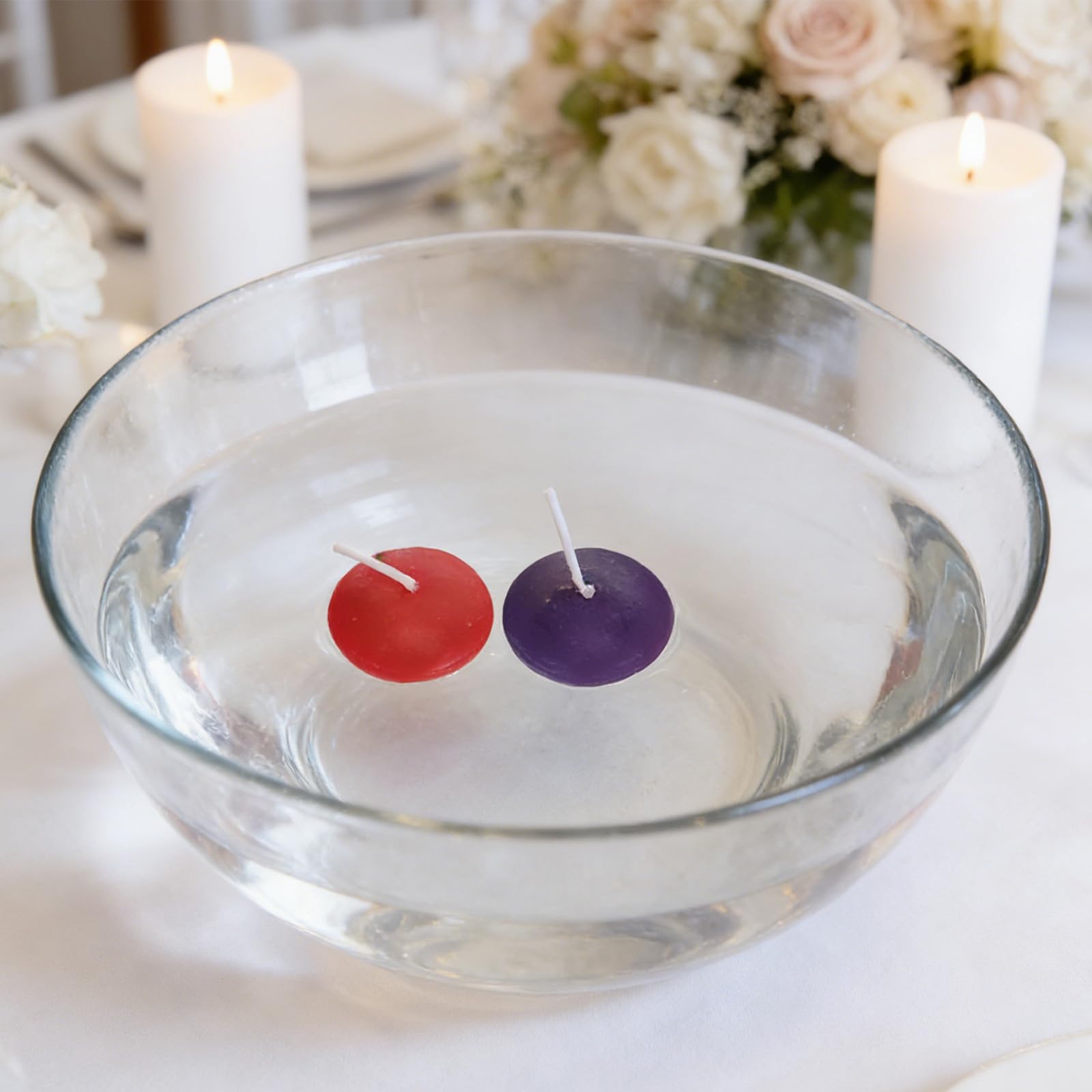 Amosfun 40 Unidades Velas Flotantes para Agua de Parafina Combustión Prolongado y Estilo Elegante, Ideales para Bodas en Piscina y Cenas en Hotel