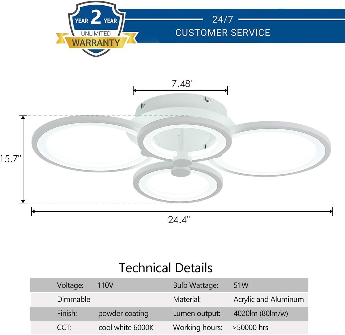 50% оƒƒ Dіѕсоunt Modern Chandelier Dimmable LED Flush Mount Ceiling Light for Living Room Bedroom 4000lm 50W, 6000k, UL Listed by Royal Pearl