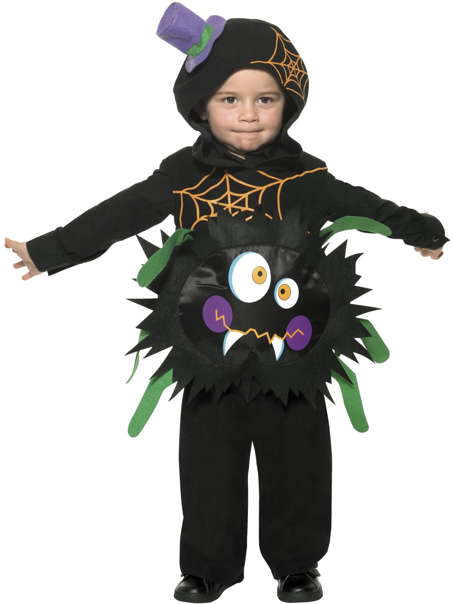 Smiffys Crazy Spider Costume, Black with Tabard & Hood, Halloween Child Fancy Dress, Spider Dress Up Costumes