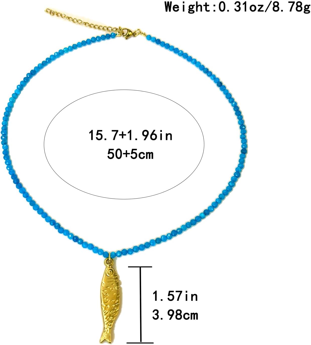 Boho Fish Pendant Necklace for Women Adjustable Crystal Sardine Necklace Natural Stone Bead Charm Necklaces Dainty Beaded Fish Memorial Necklaces Summer Beach Costume Jewelry Accessories - Image 6