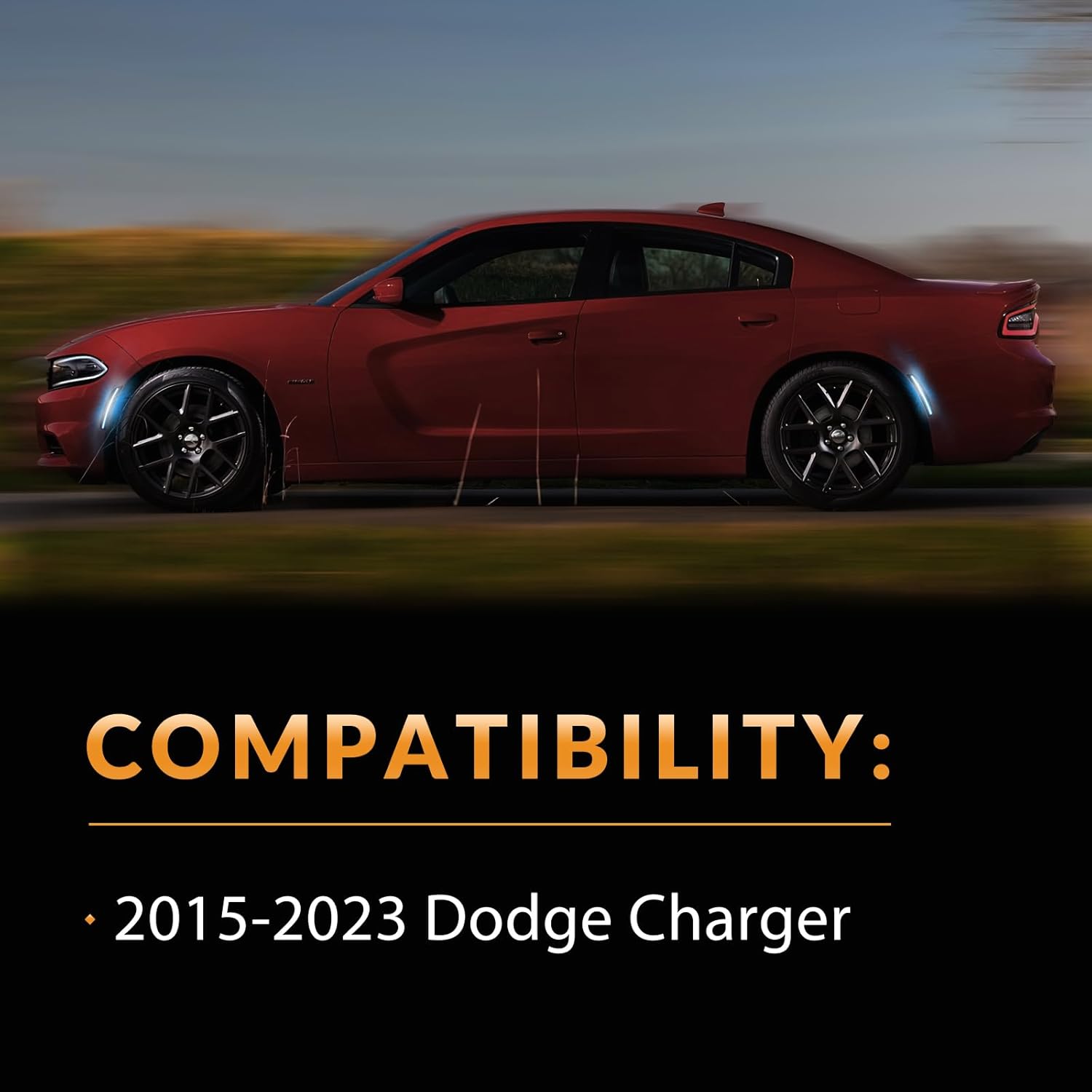 LED Side Marker Lights Front Rear Bumper Parking Signal Lamps for Dodge Charger 2015-2023 Smoked Len, Ice Blue