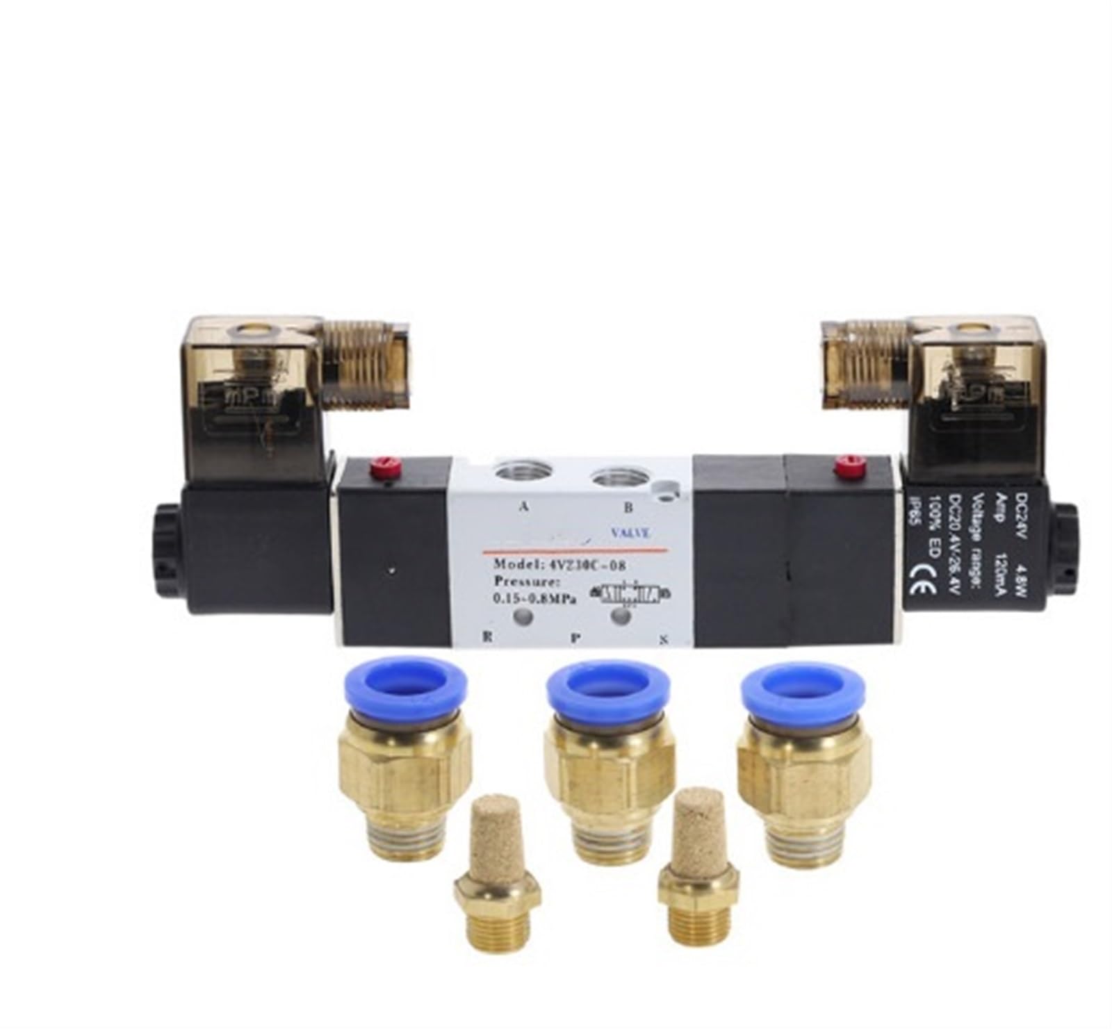Électrovanne pneumatique 4V230-08C 5/3 voies 24V avec raccord 12mm