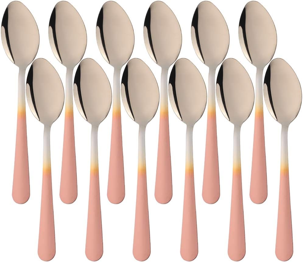 Serving Spoon 8-Inch Gradient Rose Gold Set, BUY&USE Stainless Steel 12 Large Table Spoons