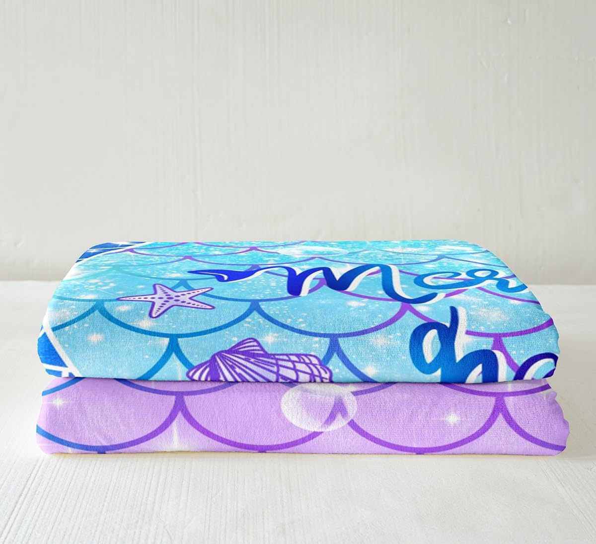 Feelyou Mermaid Fleece Throw Blanket for Kids Girls Teal Blue Purple Mermaid Tail Print Sherpa Blanket Cute Fuzzy Blanket for Sofa Bed Couch Mermaid Fish Scale Glitter Decor,Twin 60x80 Inches